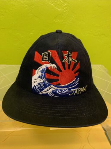 Vintage Japan Kanji Big Wave Rising Sun SnapBack Cap Embroidered Vintage Blue