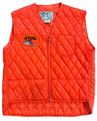 VTG Stihl Chainsaw Logging Lumberjack Orange Farm Puffer Vest Mens Small