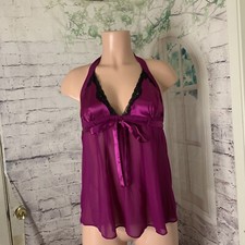 Vintage Fredericks of Hollywood Top Women SZ Small Chiffon Lace Satin Sheer