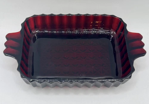 Vtg Anchor Hocking Royal Ruby Red Starburst Relish Trinket Dish w/ Handles 7.25"