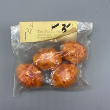 4 Vtg Orange Specked Flame Retro Geometric Ceramic Macram  Beads 1.5 x 1.25 in