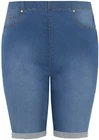 Womens Stretch Denim Blue Knee Length Pull On Shorts Turn Up Ladies Plus Size