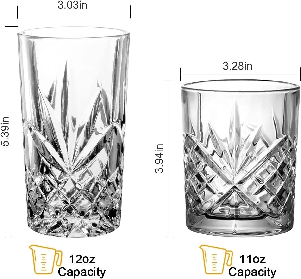 Crystal Cut Highball Tall Drinking Glasses, Dishwasher Freezer