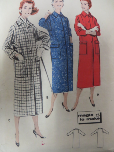 Vtg 50s Butterick 8302 BOX COAT w DEEP-SQUARE SLEEVES Sewing Pattern Women Sz 12 - Afbeelding 1 van 8