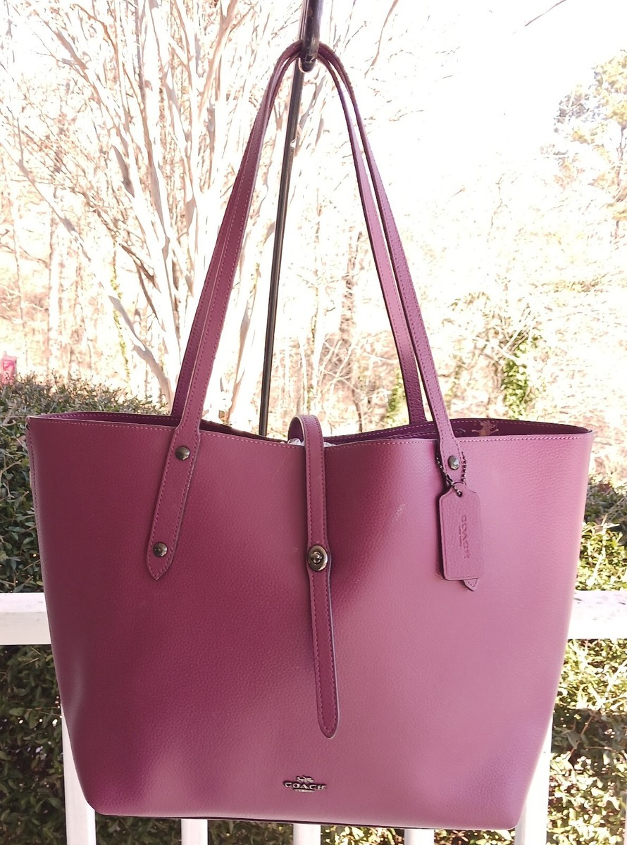 Coach Dark Berry 38619 Market Turnlock Tote/Shoulder Bag w/ Mouse