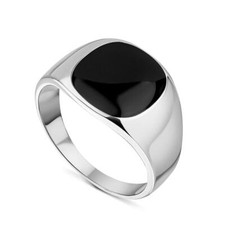 Anello Uomo Argento Onice Nero Oro Bianco 18 Carati Dorato Impermeabile R3409D