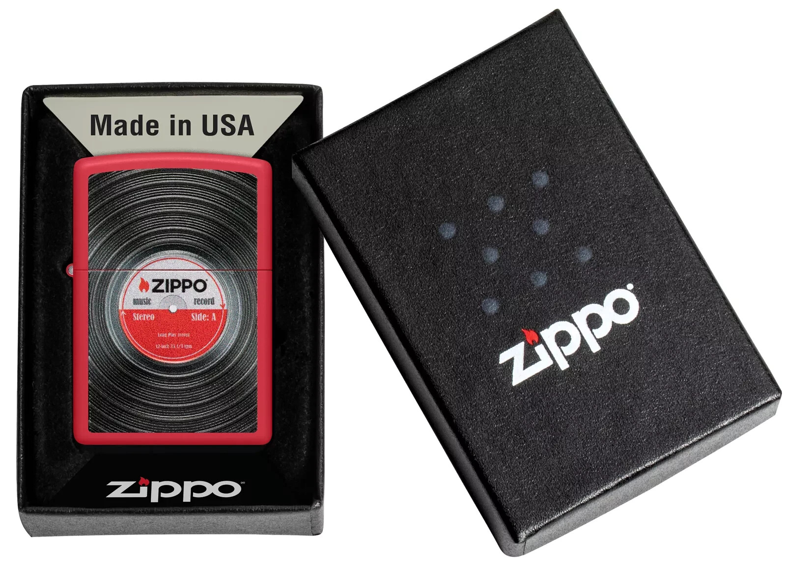 Zippo Vinyl Record Texture Print Red Matte Pocket Lighter - NEW IN BOX