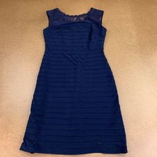 Adrianna Papell Women's Size 8 Navy Blue Sleeveless Lace Neck Sheath Dress *Flaw