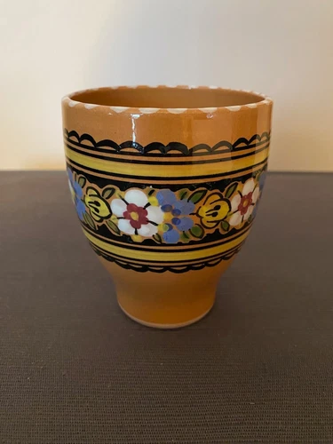 Vintage Keralit Czech Peasant Folk Art Hand-Painted Pottery Mug/Vase