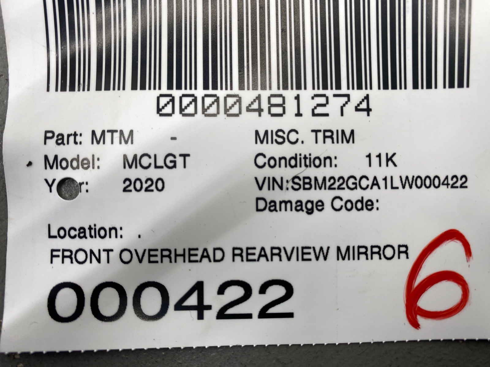 2020-2023 MCLAREN GT FRONT OVERHEAD REARVIEW MIRROR RAIN SENSOR COVER OEM 2021