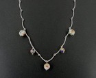 Beads Dangle Multi Color Scallop Chain Sterling 925 Silver Necklace 16" long