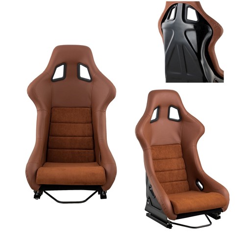 1PC Fixed Brown Vinyl with Suede Fiberglass Simulator Seats Racing Bucket Seats