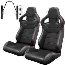 2PCS Universal Racing Bucket Seats with Dual Sliders, PVC Leather for Subaru