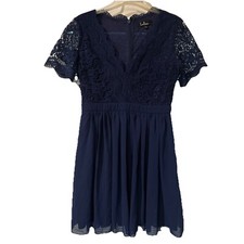 Lulus Angel In Disguise Blue Lace Skater Formal Dress Size L