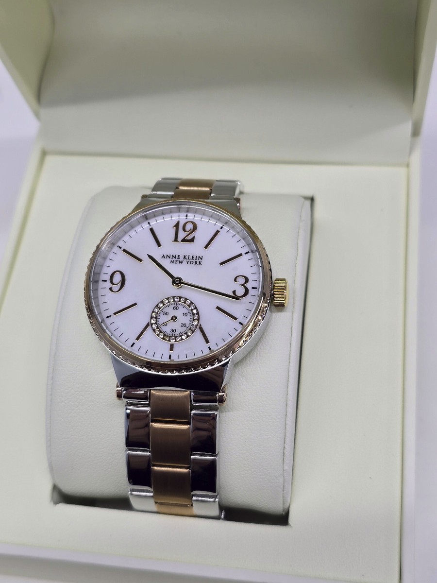 Anne Klein Women's Two Tone Rose Gold Crystal 38mm Steel Watch