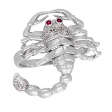 Men's Sterling Silver Scorpion Ring w/ Brilliant Cut Cubic Zirconia Stones