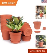 15-Pack 6 Inch Versatile Plastic Planters with Drainage Holes & Matching Trays