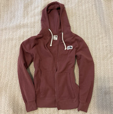 The North Face Womens Full Zip Fleece Hoodie Burgundy Logo Pockets Size S
