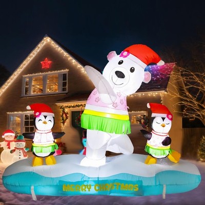 6ft Christmas Inflatable Surfing Snowman Outdoor Decorations Christmas Blow u...