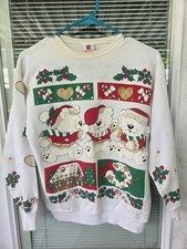 Vintage 90s Holiday Teddy Bear Christmas Sweatshirt Small Pullover Grannycore