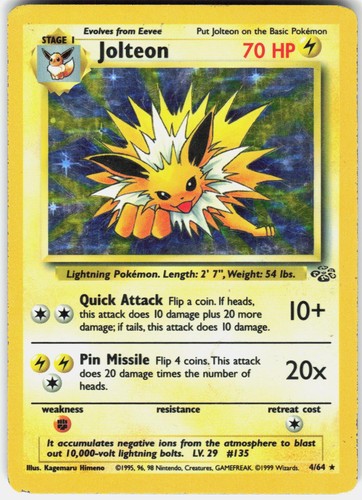 Pokemon Jolteon 4/64 Rare Jungle Pokemon Unlimited Holo Moderately Played Z