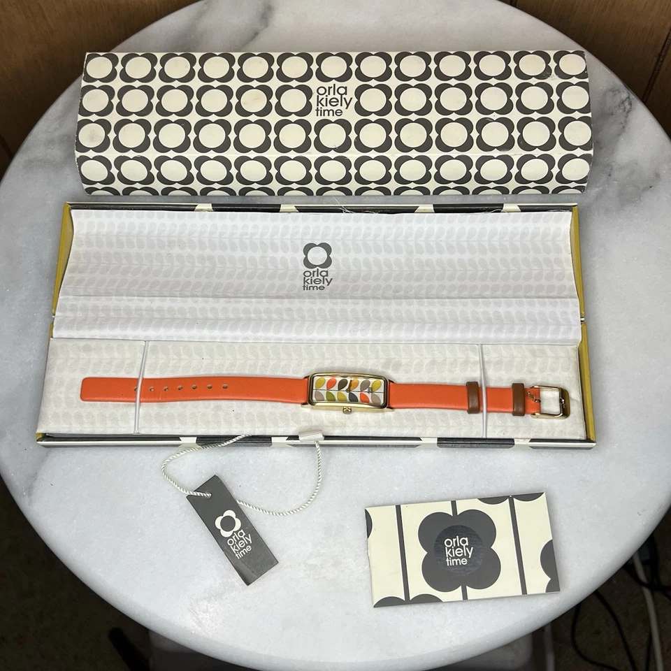 Nuevo| Reloj de potencia para mujer Orla Kiely. Correa de cuero naranja OK2156 ¡Muy rara! Foto 4 de 4