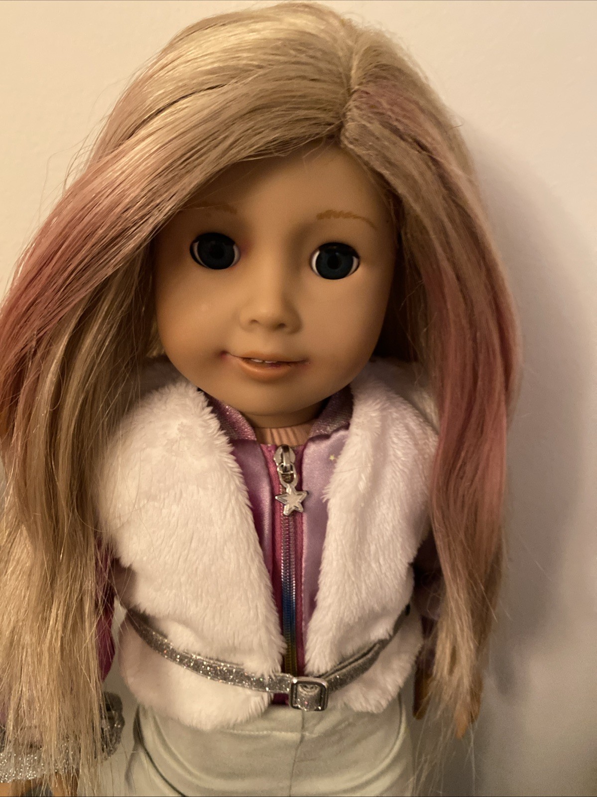 American Girl 18-inch Doll Blonde Hair Pink Streaks Blue Eye