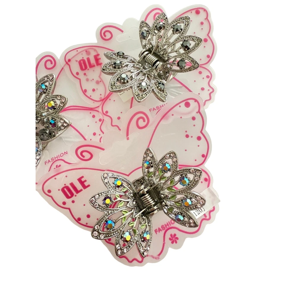 3 pinzas para el cabello nuevas con etiquetas de metal plateado y cristal de Swarovski con flores 1,75" x 2" Foto 2 de 4