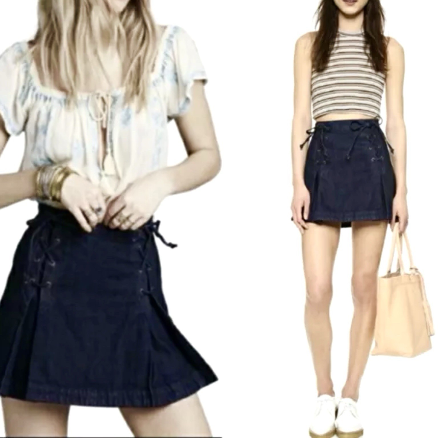 Free People Walk My Way Lace-Up Mini Skirt Size L Black Cotton Linen