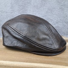 Vintage Newboy Hat Cap Fitted S/M Leather Brown Cabbie Flat Cap Driver Mens