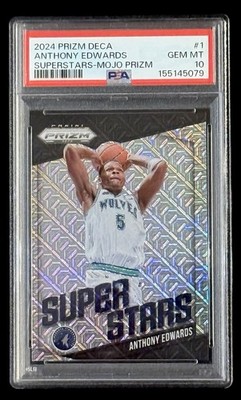 Anthony Edwards 2024 Prizm Deca Superstars Mojo Prizm #’d/25 PSA 10 GEM MINT