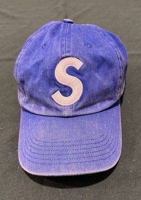 Supreme S Logo 6-Panel Hat In Washed/Pigment-Dyed Blue Adjustable Strap Cap OS