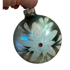Vintage Mercury Glass Christmas Ornament Blue White Mica Flower Shiny Brite USA