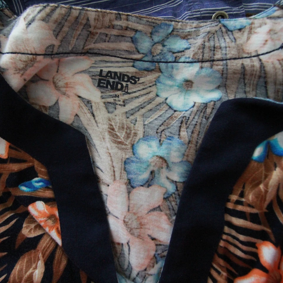 Lands' End женщин синий оранжевый коричневый цветочный без рукавов хлопковое платье размер средний - Изображение 4 из 4