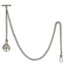 Pocket Watch Chain Double Albert Chain T-Bar Watch Chain with 5. Bronze Tree