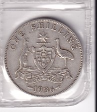 AUSTRALIAN: 1936 PRE-DECIMAL KGV SHILLING (1/) SILVER CIRCULATED COIN #LF173/73