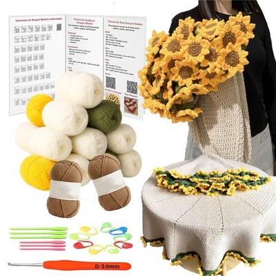 Blanket Kit Sunflower Beginner with Step by Step Instruction Tutorial Easy
