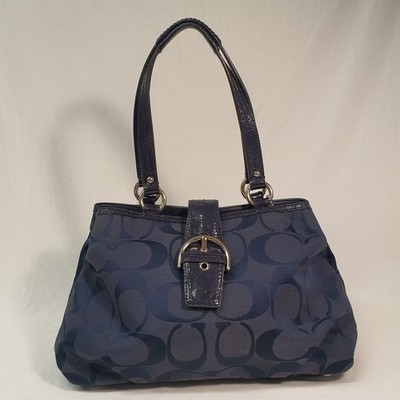 バッグ RARE COACH SOHO signature 17093 hand bag Auth Coach Soho Signature Carryall Dark Navy E1282-F19253 Purse