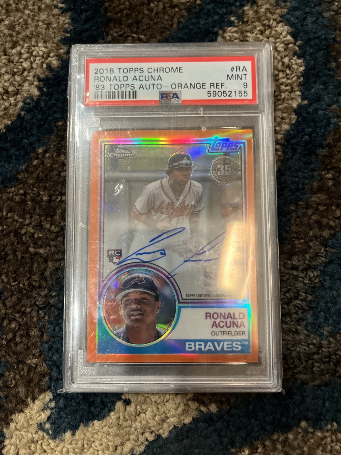 2018 TOPPS CHROME AUTO ORANGE REFRACTOR #RA RONALD ACUNA JR. 21/25 PSA 9