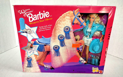 Vintage 1993 Western Stampin Barbie with Western Star Horse NRFB Mattel #11020