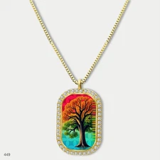 New Colorful Tree of Life Pendant Necklace Chain Printed Dog Tag Chain Gift Desi