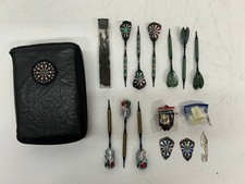 Vtg c1990s Set 9 Darts  Tips W/ Black Dartboard Carrying Case