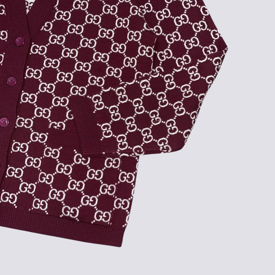 Cárdigan Suéter Gucci GG Monograma Reversible Lana Jacquard Rojo Talla L EE. UU. 6 Foto 4 de 4