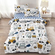 5-Pcs Construction Full Size Boys Bedding Set, Kids Comforter Set Full, Car1