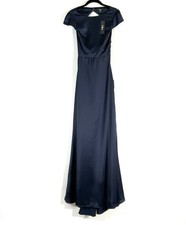 Lulus NWT Celebration of Romance SMALL Navy Blue Satin Tie Back Maxi Prom Formal