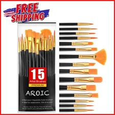 15-PCS ACRYLIC PAINT BRUSH SET Small Detail Miniature Nylon Hair Paint Brushes