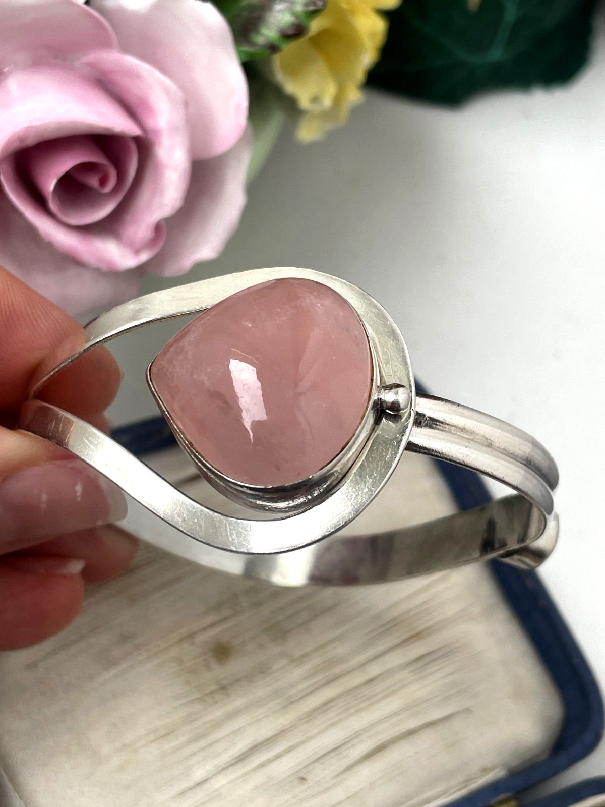 MODERNIST 925 SOLID STERLING SILVER ROSE QUARTZ A… - image 2