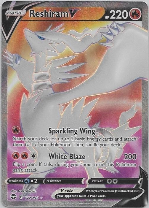 Reshiram V 172/195 Ultra Rare Silver Tempest Pokemon Holo Near Mint