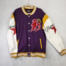 Plus Eighteen Mens Varsity Jacket Purple Yellow White Chenille Patch XL