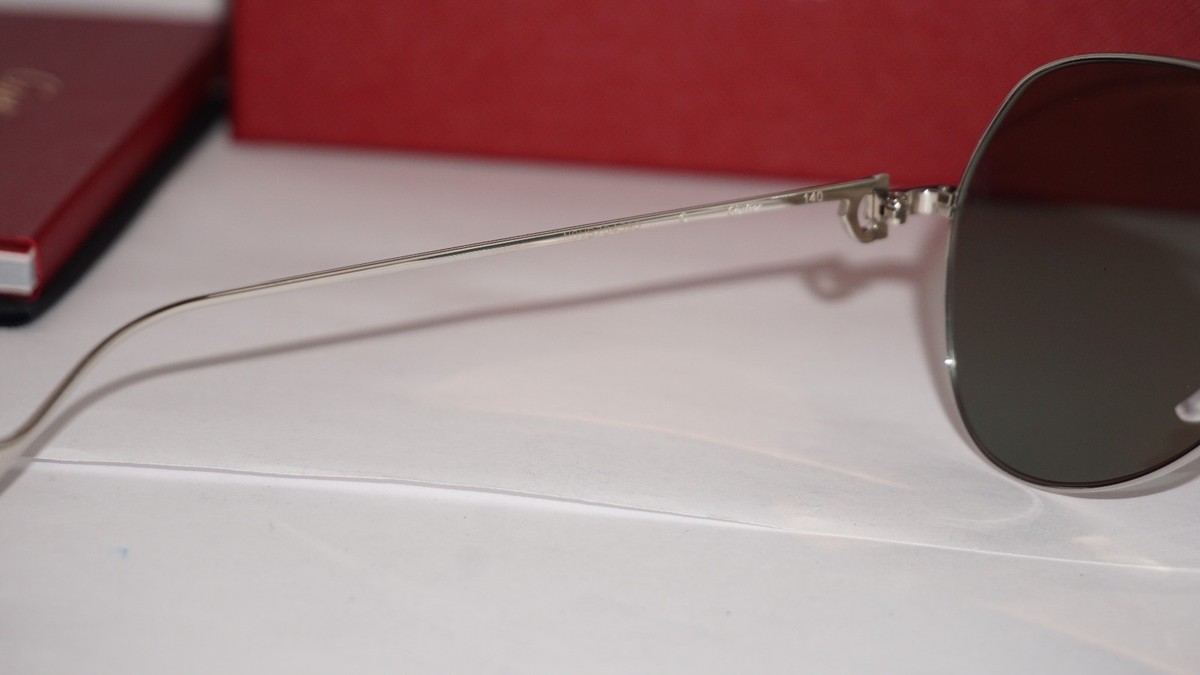 Cartier Silver Aviator Sunglasses with greenish lenses 100% authentic CT0110S CARTIER Sunglasses Aviator Silver Silver Green CT0110S 008  main image 3